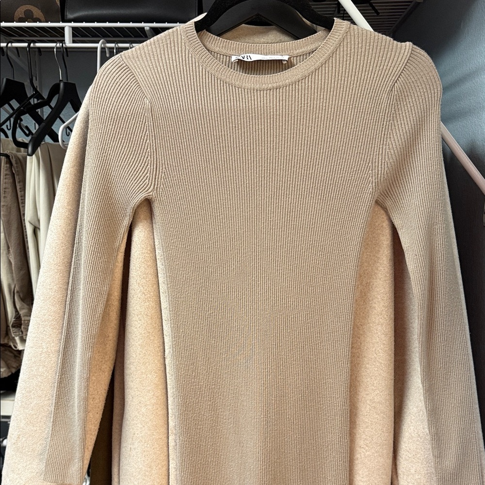 Zara Tan Ribbed Knit Dress